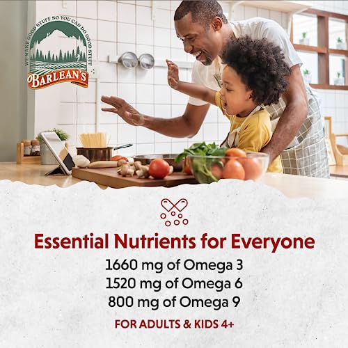 Barlean's Liquid Flaxseed, Borage and Algae Oils Omega 3 Supplement, Pomegranate Blueberry Flavor, Vegan EPA and DHA, Flax and Borage Seed Oil with 3,980 mg of Omega-3-6-9, 16 oz