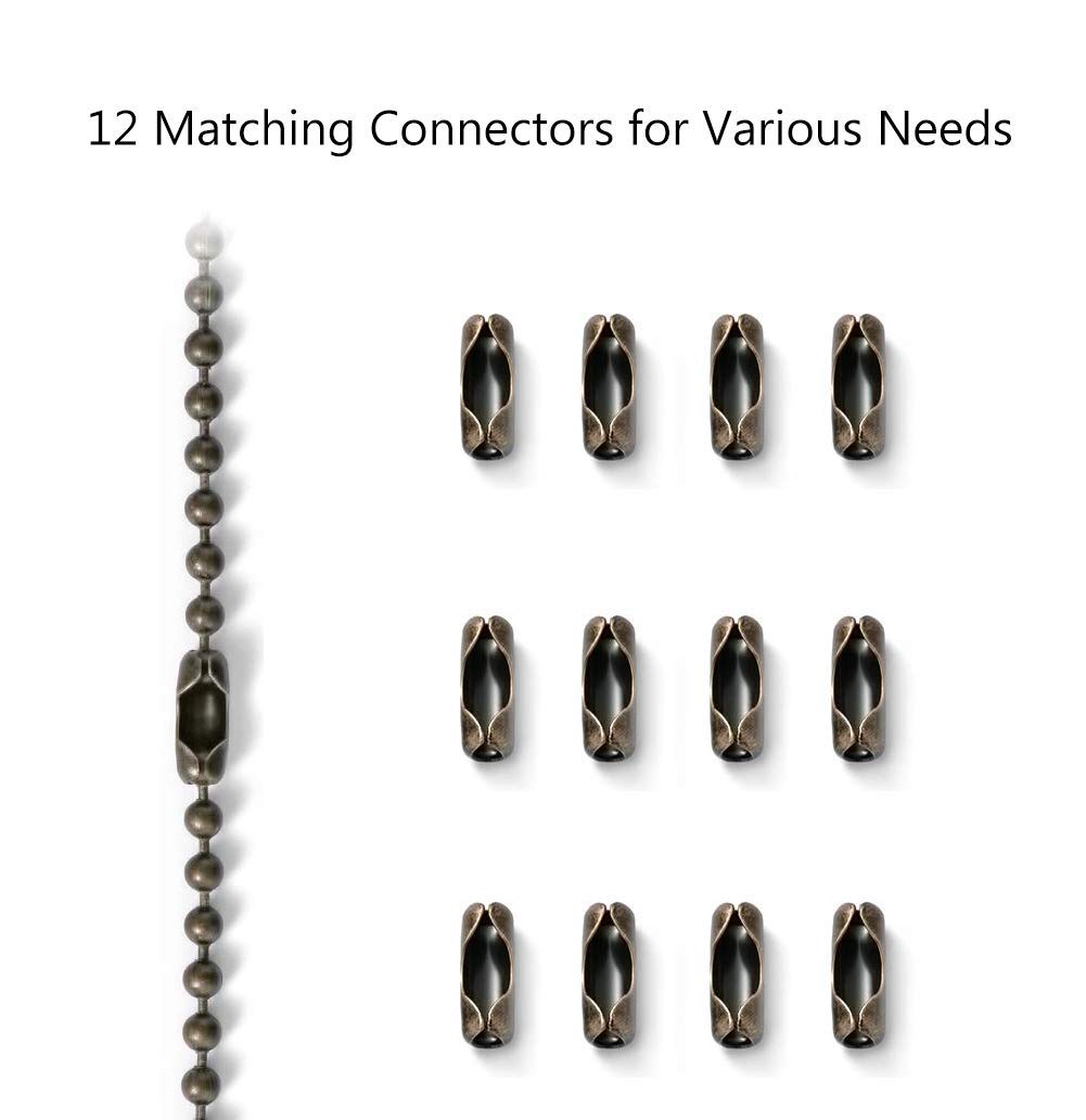 Ceiling Fan Pull Chain, 120 Rust Proof Copper 3mm Beaded Extension Chains with 12 Matching Connectors, Bronze