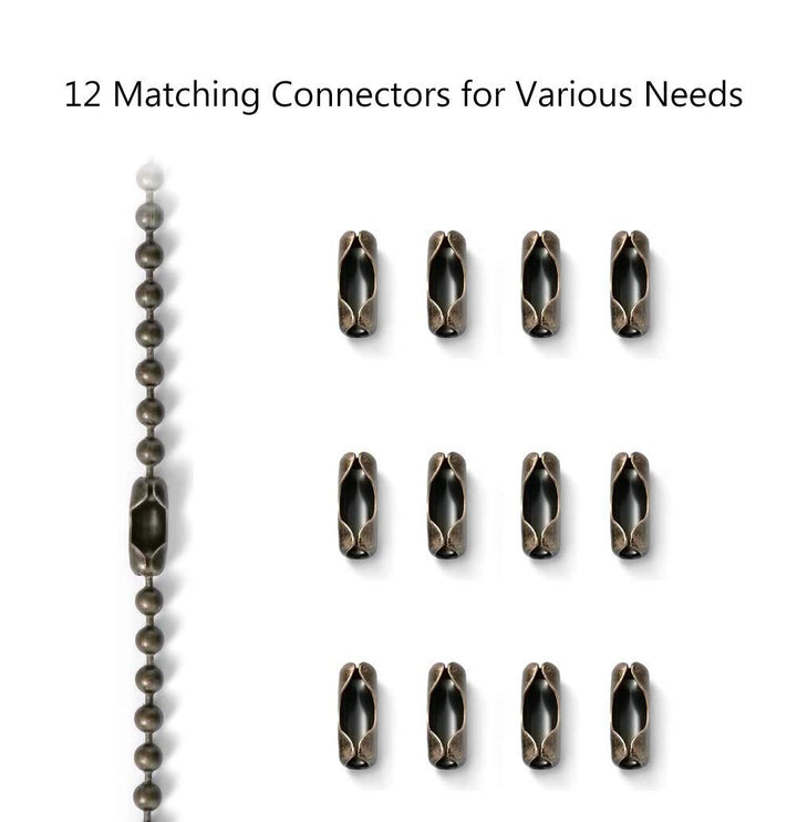 Ceiling Fan Pull Chain, 120 Rust Proof Copper 3mm Beaded Extension Chains with 12 Matching Connectors, Bronze