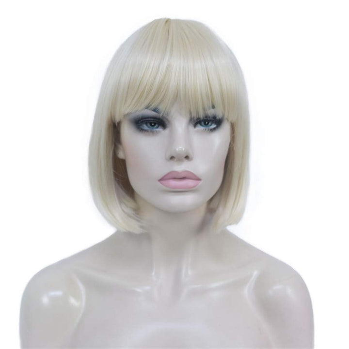 Short Straight Bob Wig Cute Flat Bangs Synthetic Full Women Wigs(613-Pale Blonde)