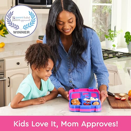 Kids Bento-Style 5-Compartment Leak-Proof Lunch Box - Ideal Portion Sizes for Ages 3 to 7 - Durable, Drop-Proof, Dishwasher Safe, BPA-Free, & Made with Food-Safe Materials (Fuchsia)