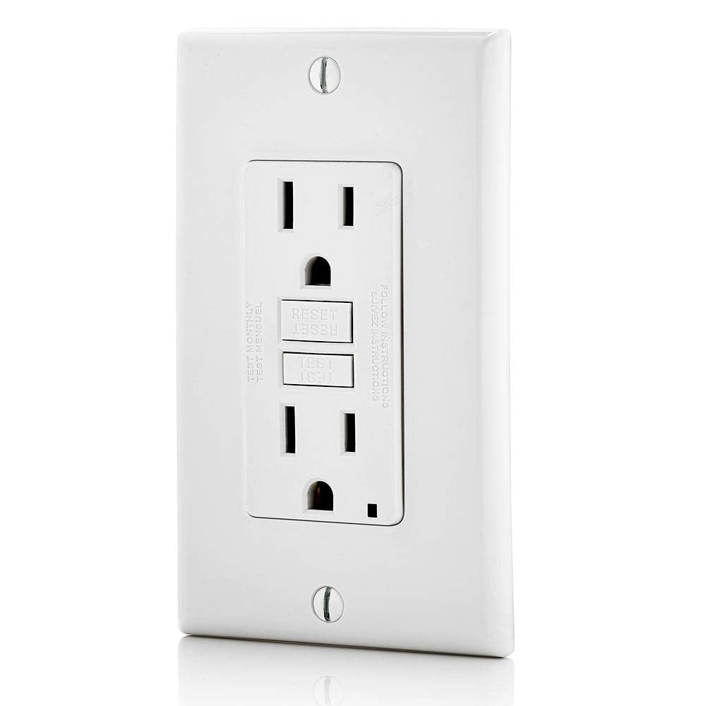 GFCI Outlet, 15 Amp, Self Test, Non Tamper-Resistant with LED Indicator Light, Protection from Electric Shock and Electrocution, GFNT1-W, White