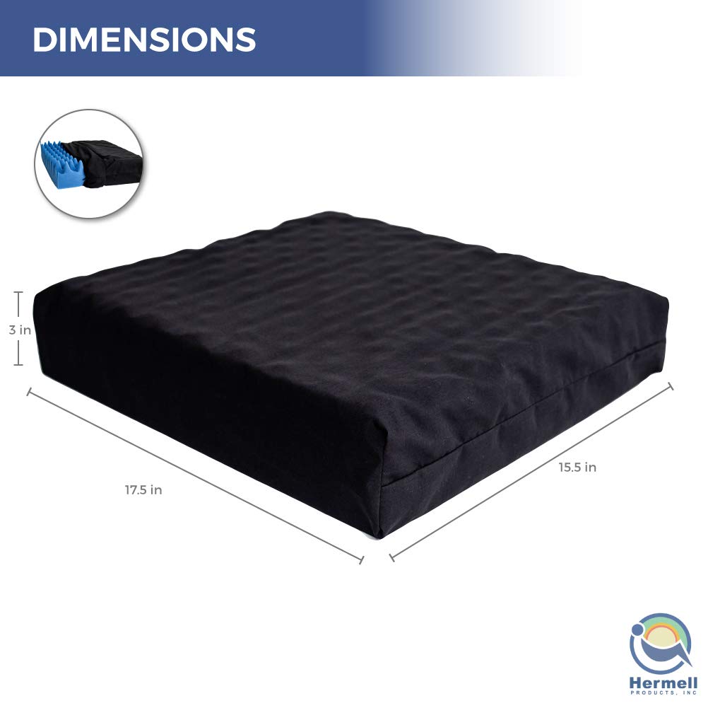 Hermell Convoluted Wheelchair Cushion, Blue Egg Crate Foam, No Cover - 3 Inches Thick