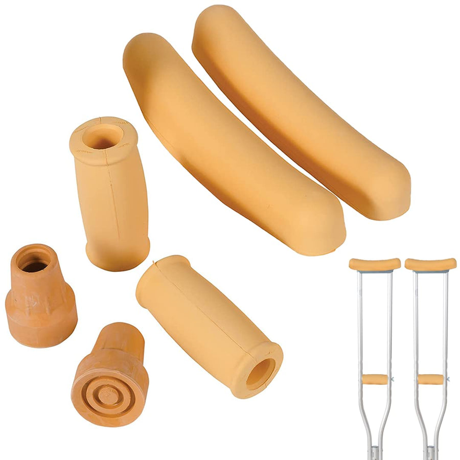 Crutches Accessories Kit with Foam Underarm Crutch Pads, Closed-Style Hand Grip Covers and Durable Slip-Resistant Rubber Tips, Beige