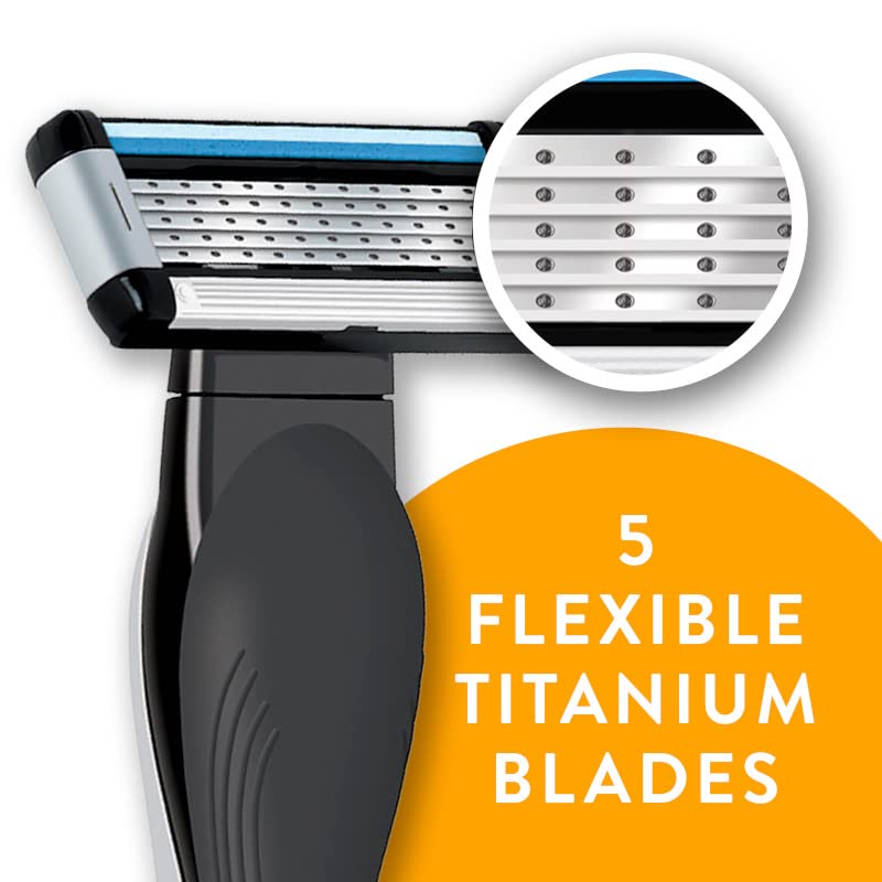 US 5-Blade Unisex Shaving Razor For Men and Women, Lubricating Strip For a Smooth, Close Shave, 4 Cartridges