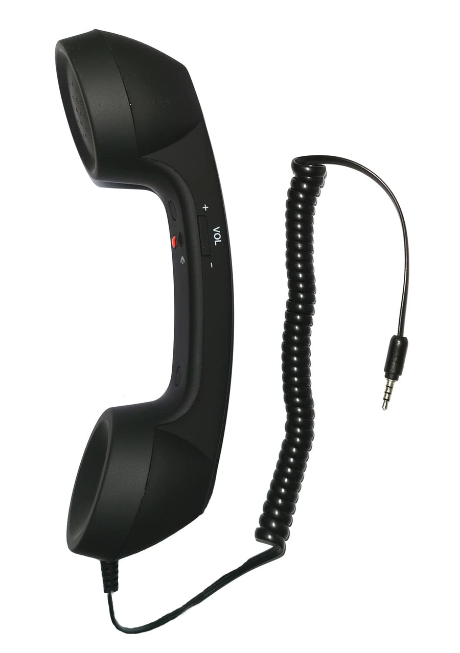 Retro 3.5mm Telephone Handset Cell Phone Receiver Mic Microphone Speaker for iPhone iPad Mobile Phones Cellphone Smartphone (Black)