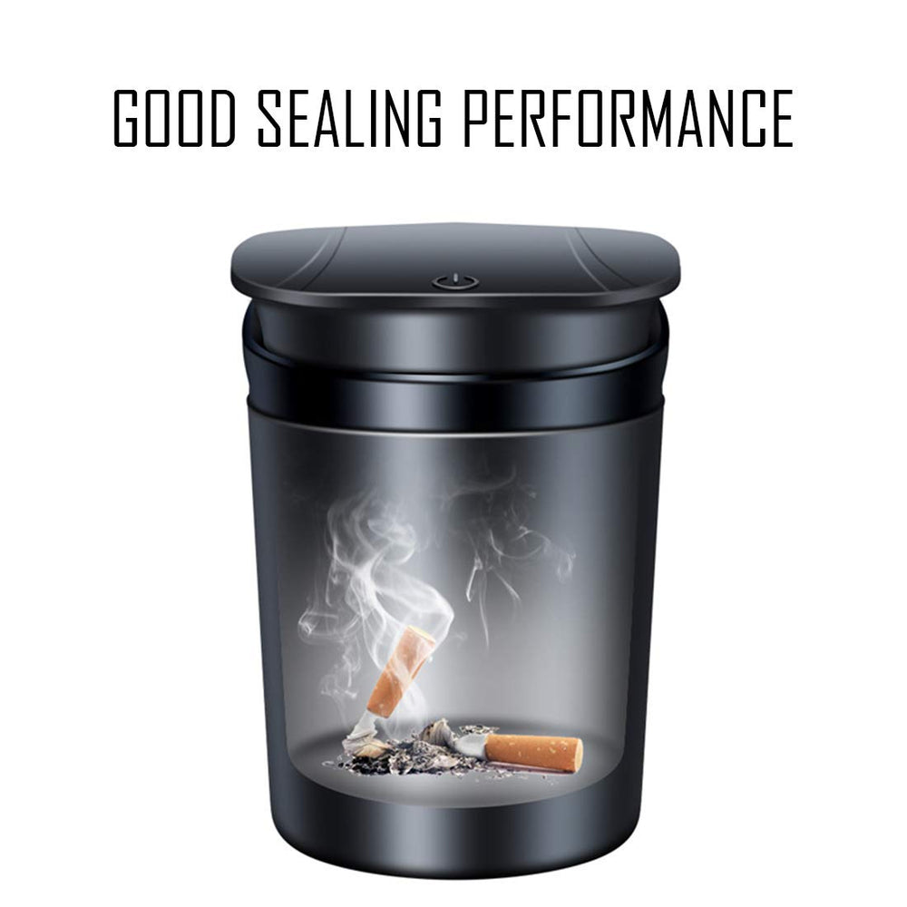 Car Ashtray Stainless Steel Cigarette Ashtray Easy Clean Up Detachable Smokeless Ashtray Cup Holder with Blue LED Light Indicator Smokeless for Most Car - Black