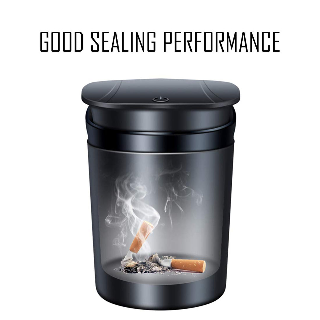 Car Ashtray Stainless Steel Cigarette Ashtray Easy Clean Up Detachable Smokeless Ashtray Cup Holder with Blue LED Light Indicator Smokeless for Most Car - Black