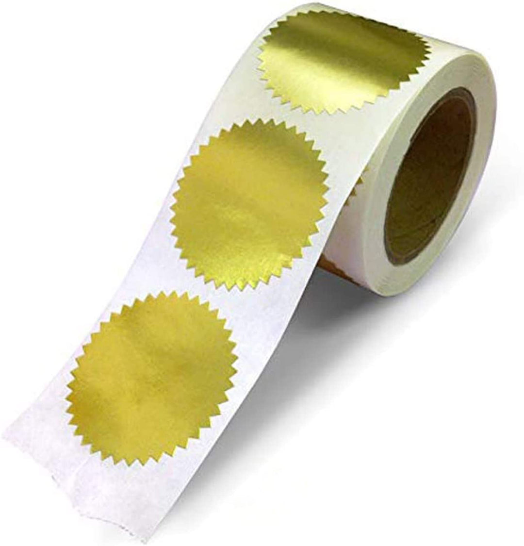 2 Inch Round, Gold Metallic Seals with Serrated Edge for Package, Envelope, Certificate, Wafer, from NextDayLabels, 250 Stickers Per Roll