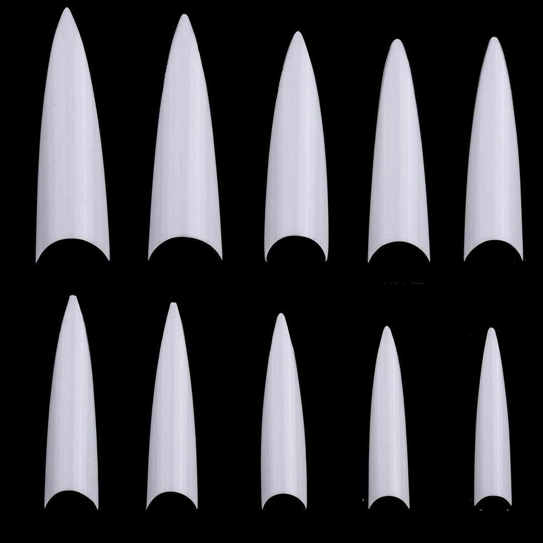 1000Pcs Long Stiletto Nail Tips Half Cover False Nail Tips White Fakes Nails and 1 Professional Acrylic Nail Tips Cutter