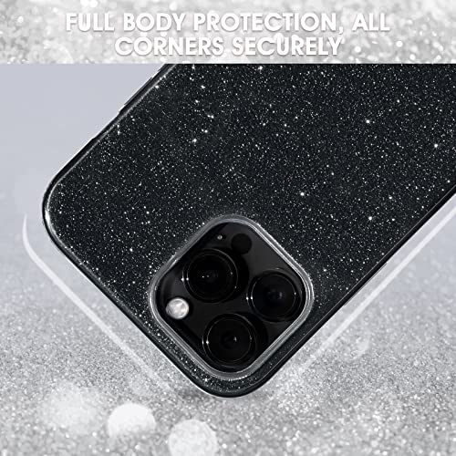 Compatible with iPhone 13 Pro Max Case (2021), Glitter Sparkly Shiny Bling Rubber Gel Shell Cases 3 Layers Shockproof Protective Bumper Cover for iPhone 13 Pro Max 6.7 2021-Black