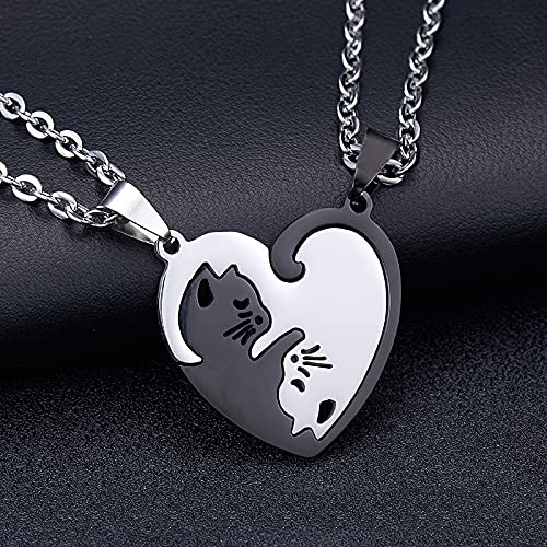 Cat Friendship Necklace for 2 Ladies Matching Heart Necklaces for Couples Necklace for Him and Her set Birthday Christmas Day Gifts