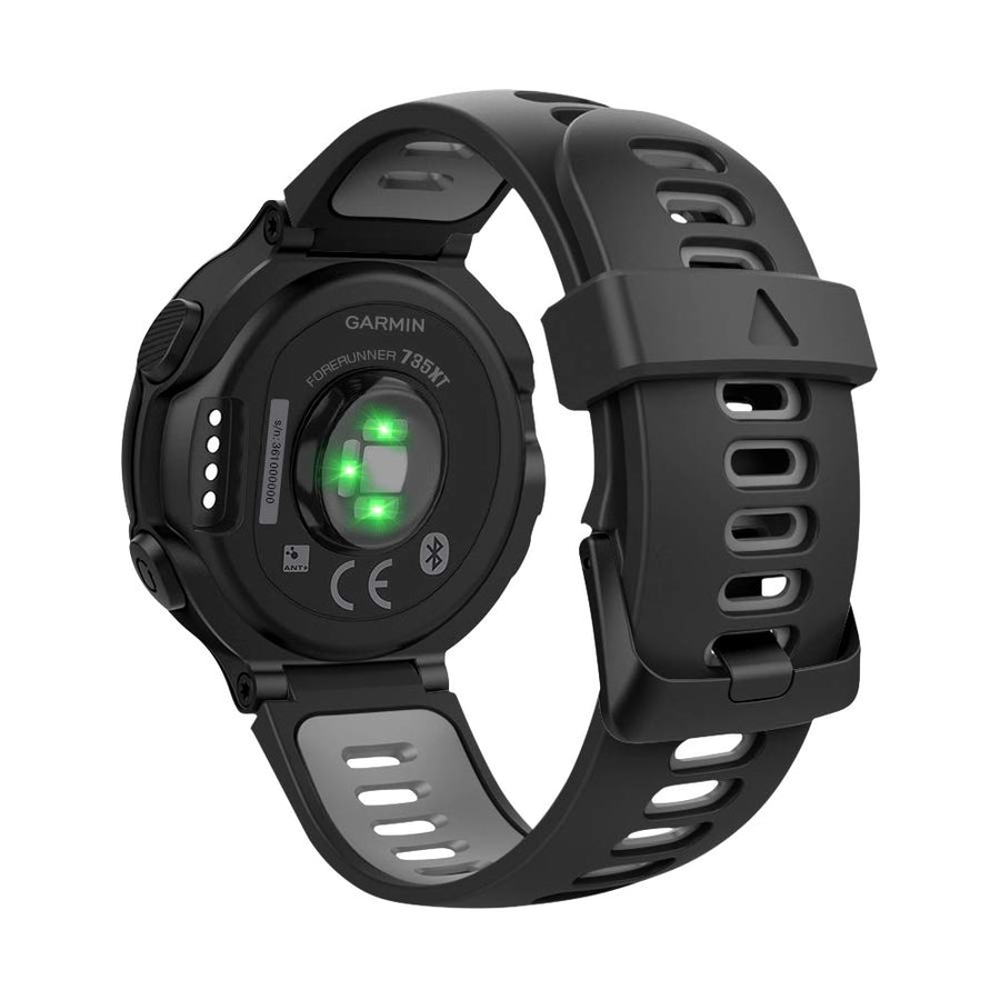 Watch Band Compatible with Garmin Forerunner 220/230/235/620/630/735XT, Soft Silicone Women Men Adjustable Sport Strap Fit Garmin Forerunner 735XT/220/230/235/620/630 - Black & Gray