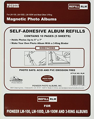 Refill Pages for LM-100, LM-100D and LM-100W Photo Albums, 10 Pages (5 Sheets), White Backing