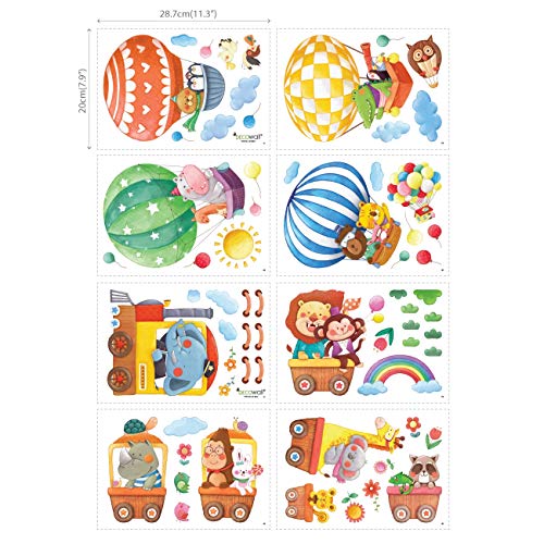 DA4-1406 Animal Train and Hot Air Balloons Kids Wall Stickers Wall Decals Peel and Stick Removable Wall Stickers for Kids Nursery Bedroom Living Room décor