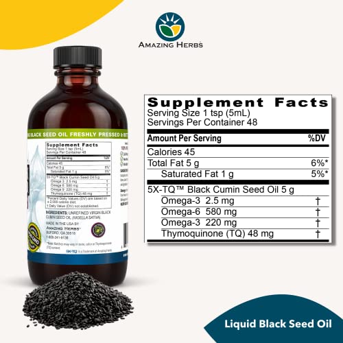 Premium Black Seed Oil - Cold Pressed Nigella Sativa Aids in Digestive Health, Immune Support, Brain Function, Joint Mobility, Gluten Free, Non GMO - 8 Fl Oz