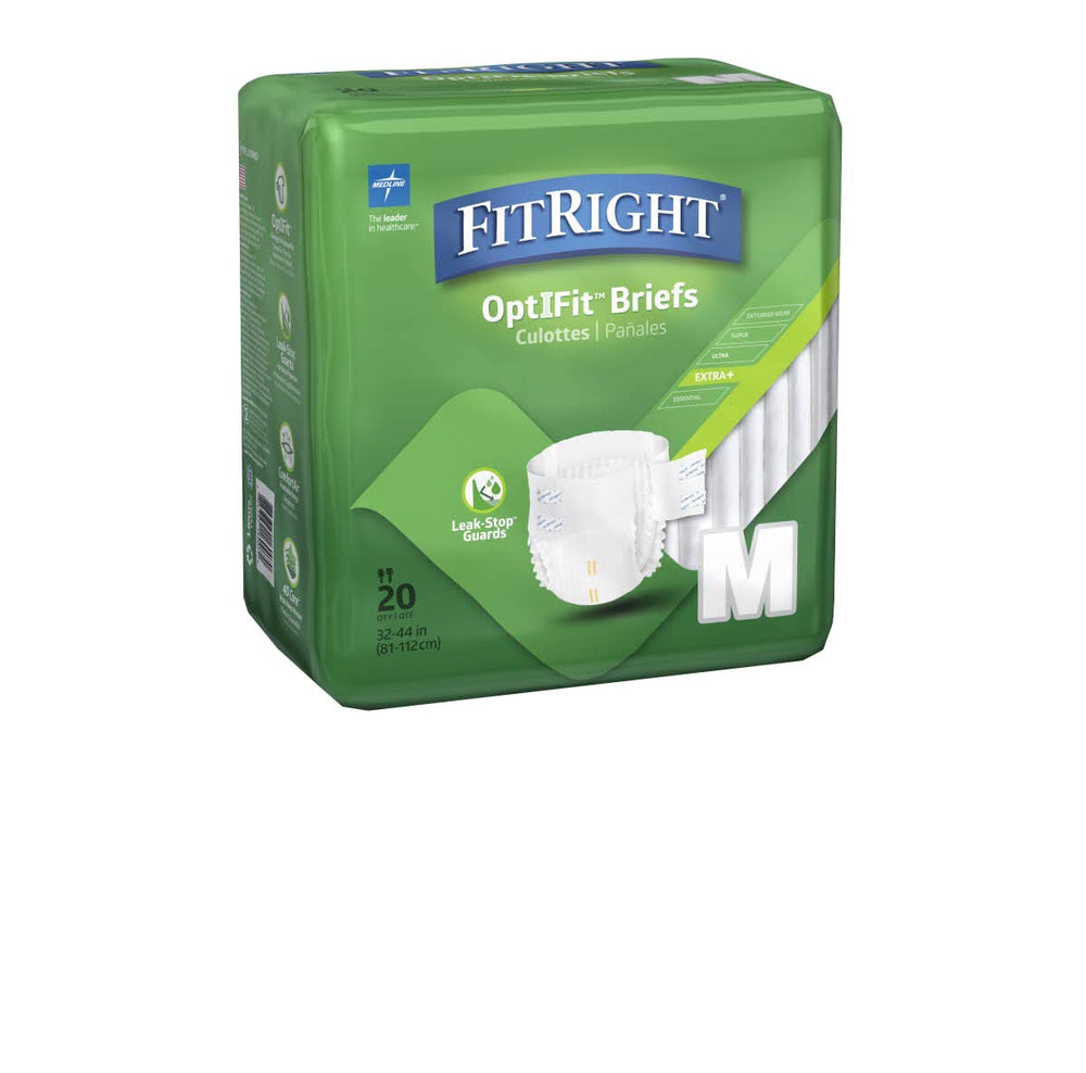 FitRight Plus Adult Briefs with Tabs, Moderate Absorbency, Medium, 32-42, (Pack of 20)