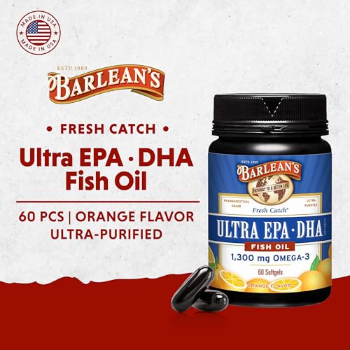 Barlean's Fish Oil Omega 3 Supplement, High Potency Ultra EPA DHA Fatty Acid Softgels, 1000mg Orange Flavored Fish Oil Pills, 60 Count