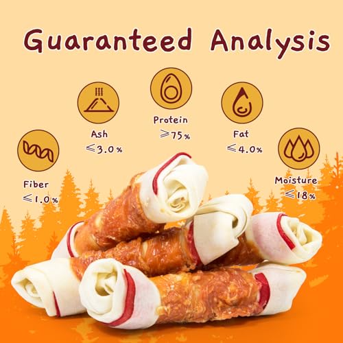 Chicken Wrap Knotted Bones Dog Chews, Long Lasting Beefhide Treats Real Rawhide Bones for Large Dogs Training Treats