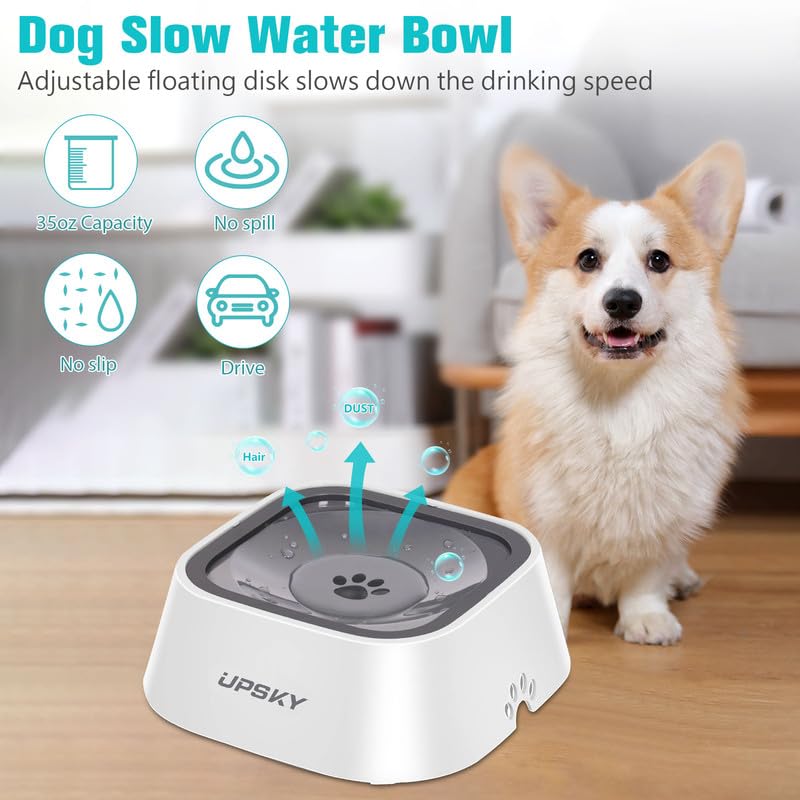 Dog Bowl Dog Water Bowl No Spill Pet Water Bowl No Drip Slow Water Feeder Dog Bowl No-Slip Pet Water Dispenser 35oz Slow Drinking Bowl for Dogs and Cats
