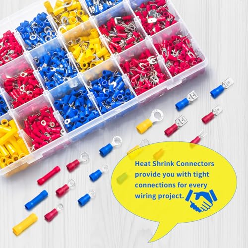 1200PCS Electrical Connector Kit- Automotive Insulated CrimpTerminals Connectors for Wiring Mixed Ring Fork Spade Butt Connector Set