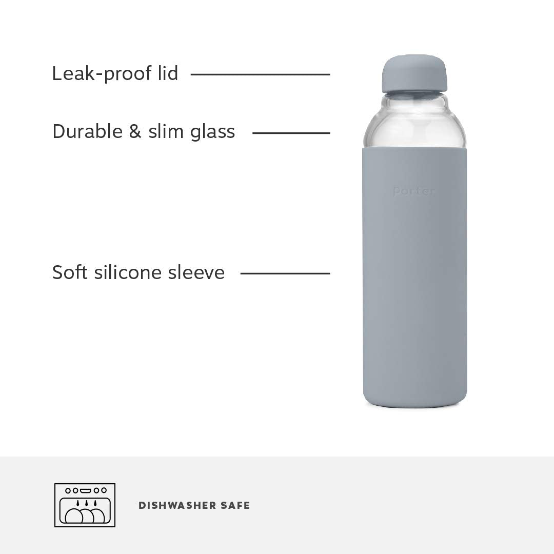 W&P Porter Glass Water Bottle w/ Protective Silicone Sleeve | Mint 20 Ounces | On-the-Go | Reusable Bottle for Coffee, Tea and Water | Portable | Dishwasher Safe