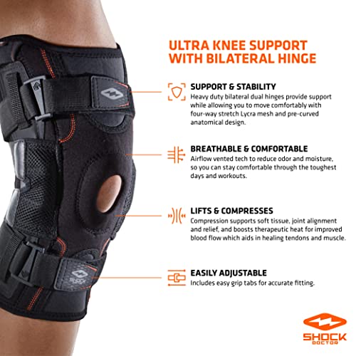 Knee Brace, Compression Knee Brace for Men & Women, Hinged Knee Brace with Side Stabilizers, Maximum Support, Adjustable Dual Hinges, Knee Braces and Knee Support