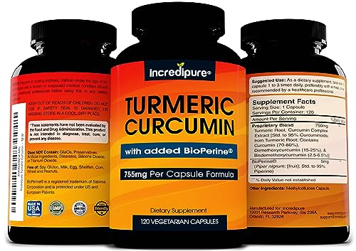 Turmeric Curcumin Supplement w/ BioPerine - 755mg Per Capsule, 120 Veggie Caps