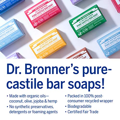 Dr. Bronner's - Pure-Castile Bar Soap (Tea Tree, 5 ounce) - Made with Organic Oils, For Face, Body, Hair and Dandruff, Gentle on Acne-Prone Skin, Biodegradable, Vegan, Non-GMO