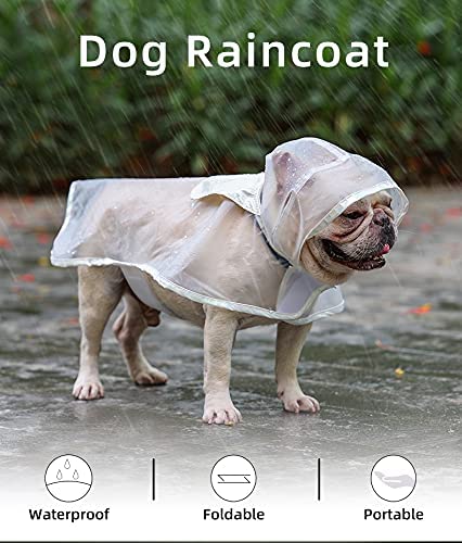 Dog Raincoat, Portable Waterproof Transparent Dog Rainwear for Small, Medium, Large Dogs, Light Breathable Hooded Rain Jacket Puppy Rain Poncho Cape(L, Transparent)