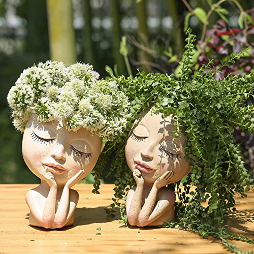 Resin Head Face Planter Flower Pot for Indoor and Outdoor Plants with Drainage Hole (Large Size)…