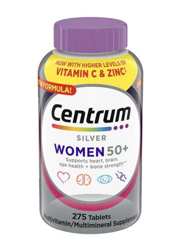 Centrum Silver Women 50 Plus Multivitamin, 275 Tablets+Bundled with supliment Guide, Non-GMO & Gluten Free, Easy to Take Smooth Coating