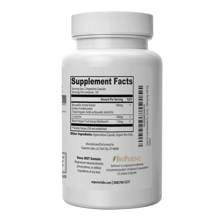 Boswellia Extract - Pure Non GMO Boswellic 65% Acids. Superior Absorption Zero Synthetic Additives - Powerful Formula Joint, Knees, HIPS, Immune, 500mg SVG, 240 Veg Capsules