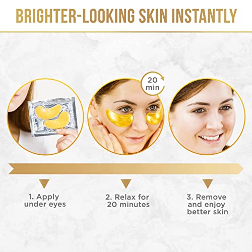 Golden Glow Under Eye Patches (20 Pairs Eye Gels) - Rejuvenating Treatment for Dark Circles, Puffy Eyes, Refreshing, Revitalizing, Travel, Wrinkles