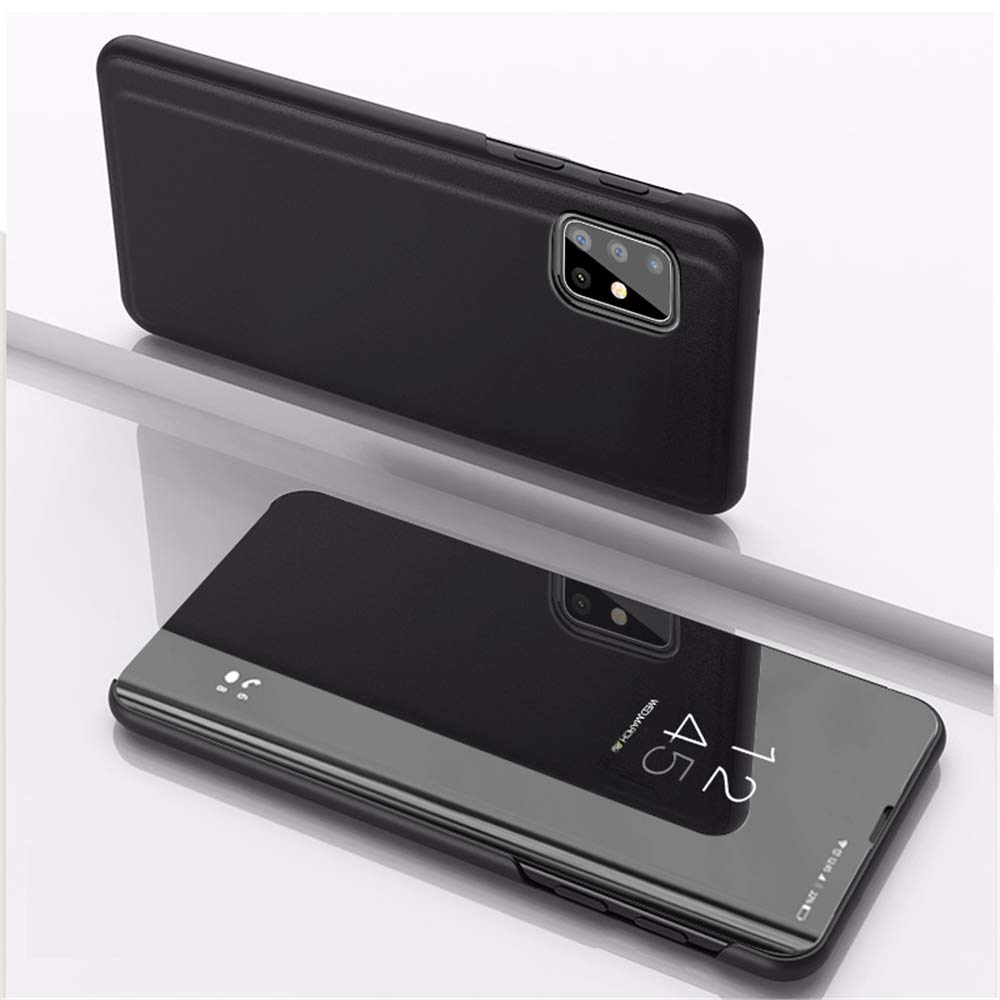 Compatible with Galaxy S22 Ultra Case Slim Mirror Design Clear View Flip Bookstyle Ultra Slim Protecter Shell with Kickstand Protective Cover for Samsung Galaxy S22 Ultra Mirror PU Black