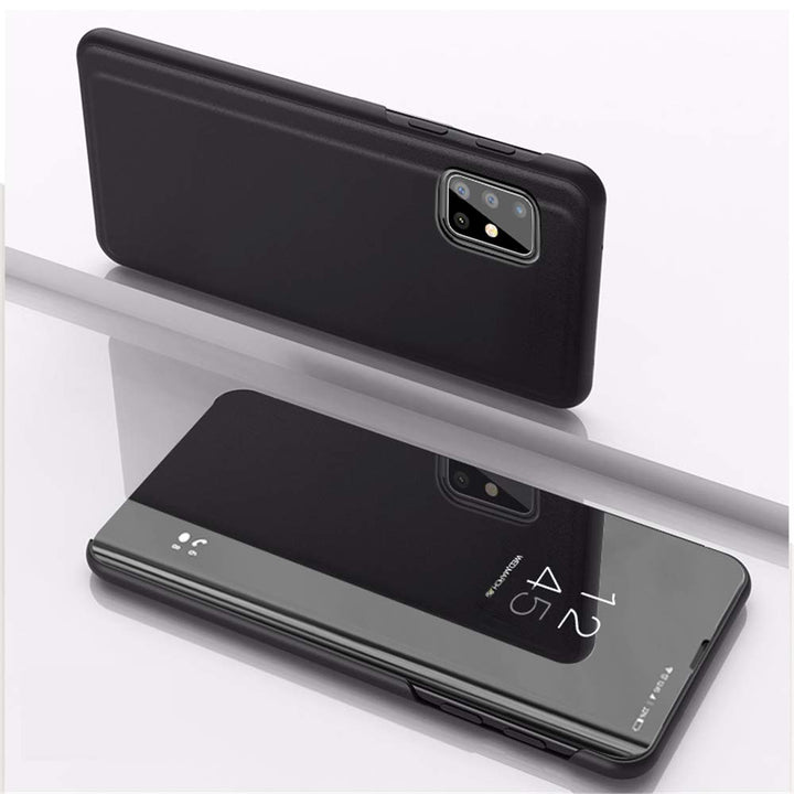 Compatible with Galaxy S22 Ultra Case Slim Mirror Design Clear View Flip Bookstyle Ultra Slim Protecter Shell with Kickstand Protective Cover for Samsung Galaxy S22 Ultra Mirror PU Black