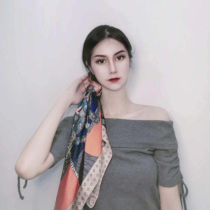 Silk Feeling Scarf Medium Square Satin Head Wrap for Women 27.5 inches