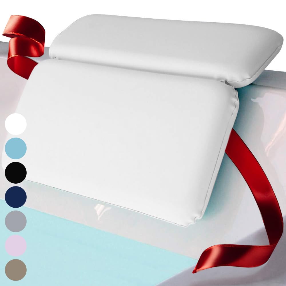 Bath Pillow for Tub, Comfortable Bathtub Pillows for Neck Head and Back Support, Strong Suction Waterproof Headrest, Cushion Rest for Curved or Straight Tubs, Spa Accessories, White