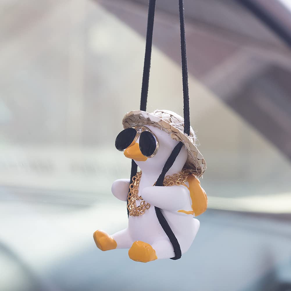 Car Mirror Hanging Accessories, Cute Swinging Duck Car Ornament Dashboard Decorations (Mirrors Sunglasses Duck)
