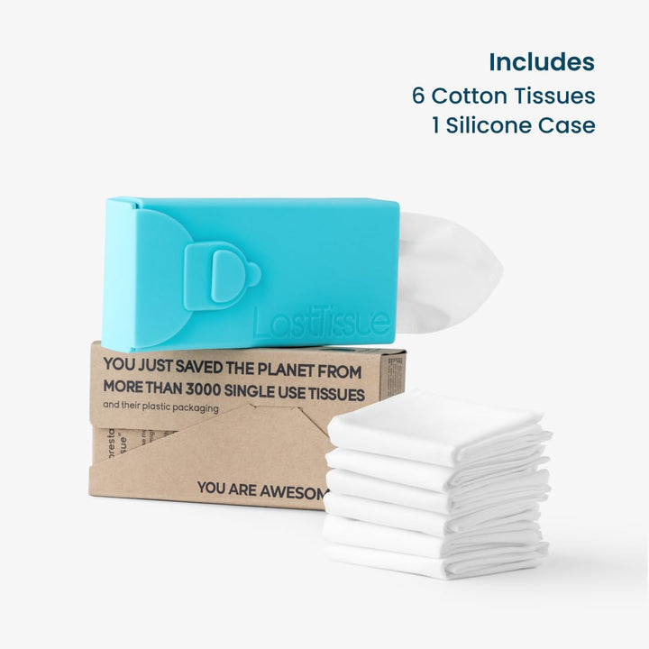 ® Reusable Cotton Tissue Pack – Sustainable, Durable, Eco-Conscious, Portable & Washable Facial Tissues for Men and Women with Travel Handkerchief Storage Case