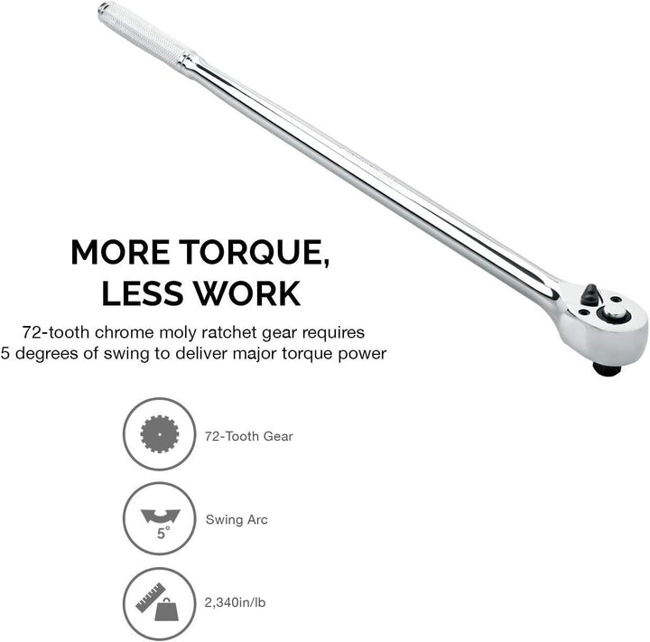 Neiko 03034A 3/8” Drive Extra Long Ratchet | 18” Length | 72 Tooth Gear | Cr-Mo Head | CR-V Steel