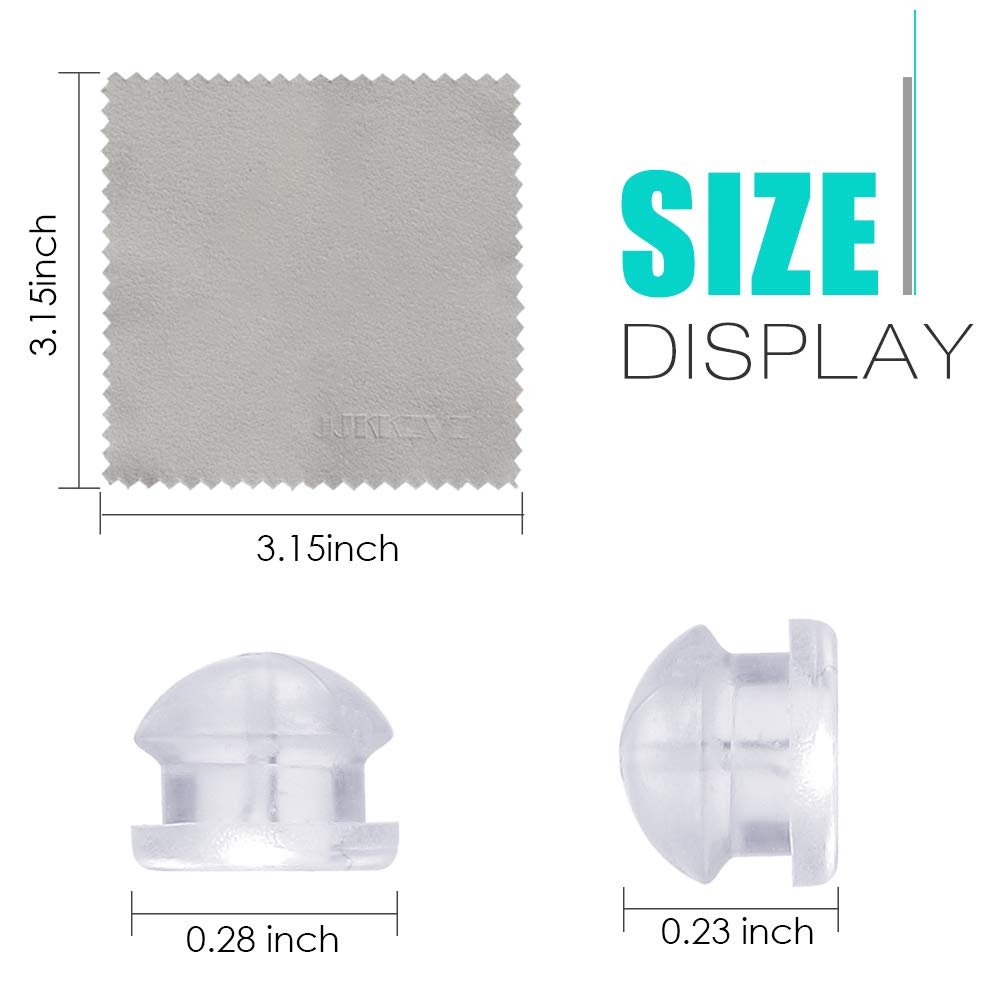 Premium Upgrade Soft Silicone Earring Backs, Hamburger Shaped Earring Safety Backs Clear Bullet Eearring Backs, Earring Backs Stopper with Jewelry Cleaning Cloth