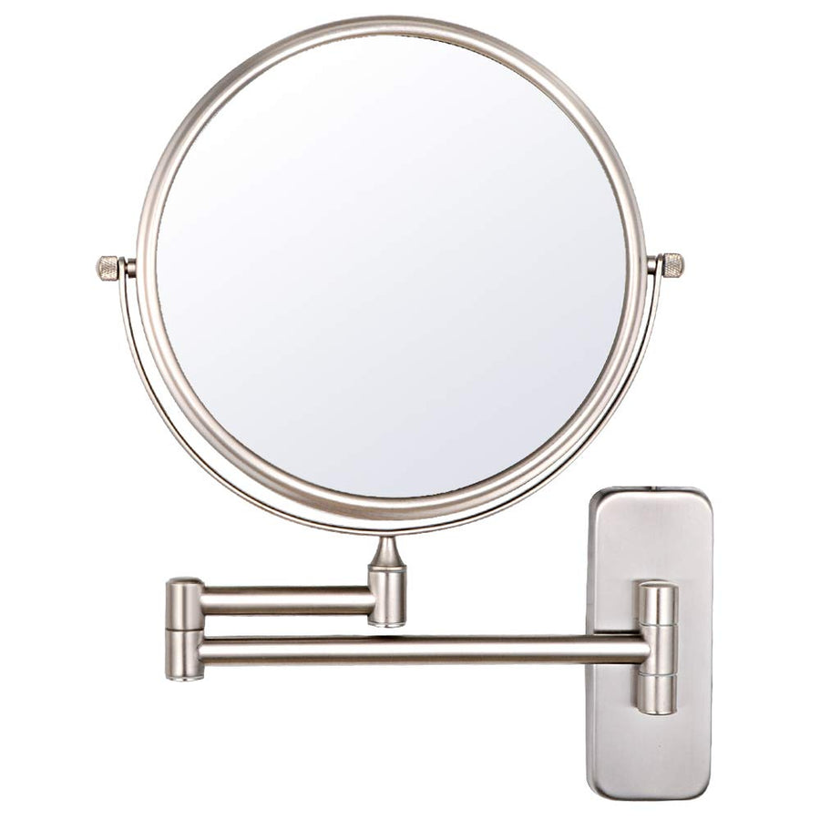 Wall Mount Makeup Mirror, 1X/5X Magnifying Mirror Double Sided, Extendable Magnified Mirror for Shaving and Bathroom Swivel, Brushed Nickel Finish (8 Inch, 5X)