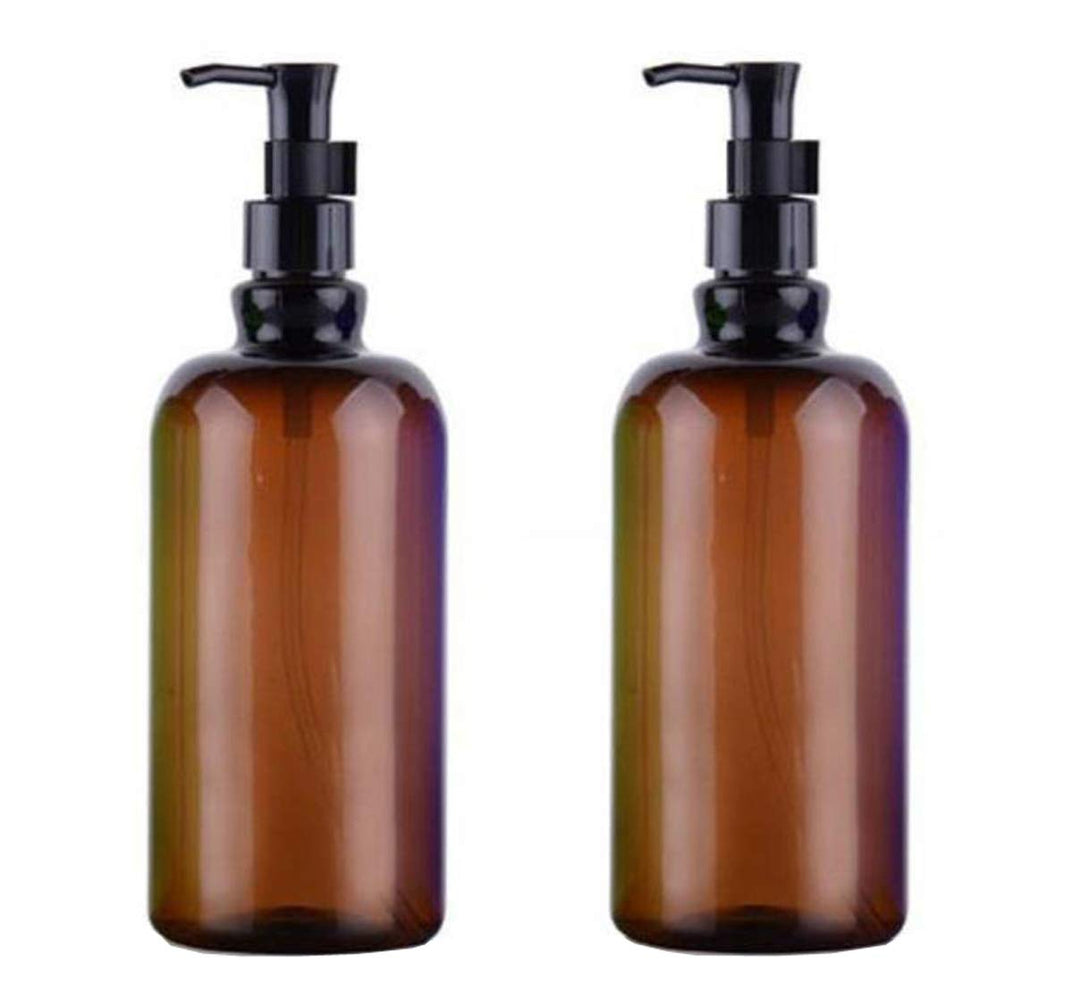 2PCS 500ML /17 oz Large BPA Free Empty Brown Plastic Pump Bottles With White Pumps Jars Dispenser Container For Shower Liquid Body Wash Foundations Bathroom Lotion Soap Cream Cosmetic