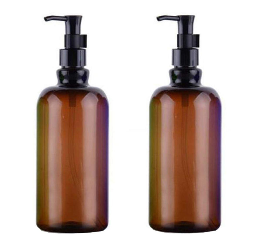 2PCS 500ML /17 oz Large BPA Free Empty Brown Plastic Pump Bottles With White Pumps Jars Dispenser Container For Shower Liquid Body Wash Foundations Bathroom Lotion Soap Cream Cosmetic