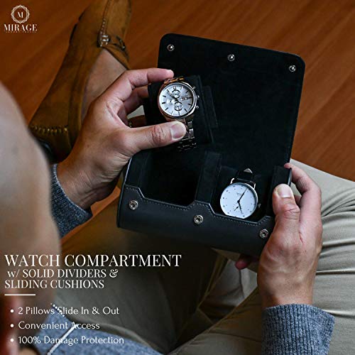 2 Watch Roll Travel Case for Men - Watch Holder and Storage for Travel - Slate Gray Swiss Motif Vegan Leather