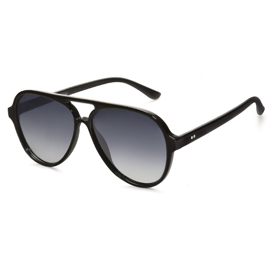 Classic Polarized Aviator Sunglasses Womens Mens Retro Double Bridge Aviators SJ2201, Black/Grey