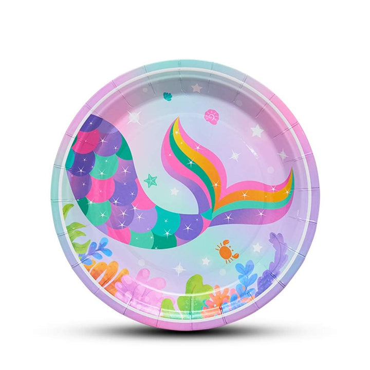 Magical Rainbow Mermaid Party Supplies Set - Mermaid Plates and Napkins Disposable Paper Dinner Dessert Cake Plates Birthday Baby Shower Pool Summer Party Serves 16 Guests 48PCS