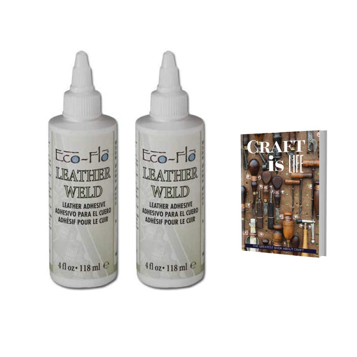 Eco Flo Leather Weld 2655-01 - 2 Pack 4oz Leather Adhesive Glue - Quick Dry Strong Adhesive Clear Glue for Cloth, Chipboard, Paper, Leather Fabric Patch Repair Leather Tools with E-Book