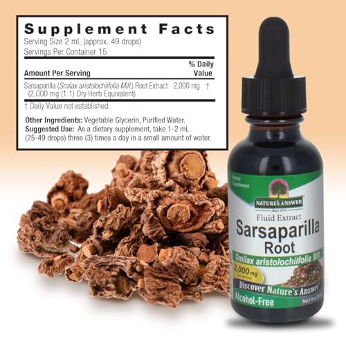 Nature's Answer Sarsaparilla Root Organic 1 Ounce Extract - Supports Liver Function, Detoxification, Cleanse Support - Alcohol-Free, Gluten-Free, Kosher, Made in USA